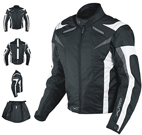Giacca Tessuto Moto Protezioni CE Manica Staccabile Gilet Termico Bianco XXL