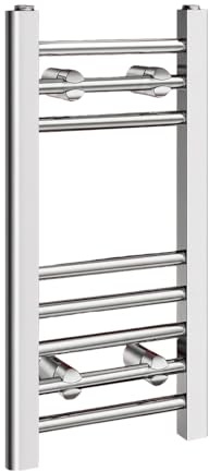 iBathUK Zypher Straight Wall Mounted Heated Towel Rail, 8 Column Steel High Thermal Output Hydronic Central Heating, Round Designer Towel Radiator in Chrome, 600 × 300mm