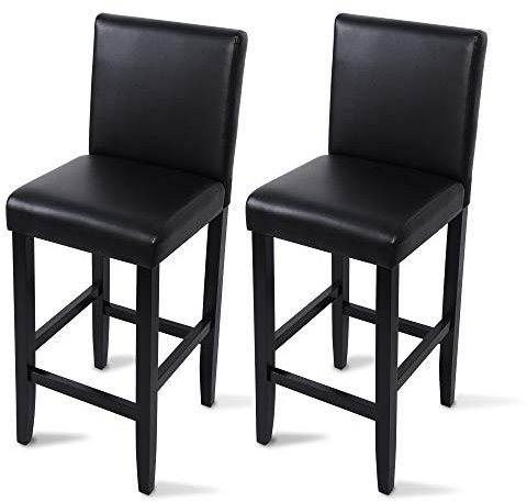 WOLTU Barhocker Bistrostuhl Holz Kunstleder Bistrohocker mit Lehne, 2er Set, Massivholz, Antirutschgummi, Kunstleder, dick gepolsterte Sitzfläche, schwarz