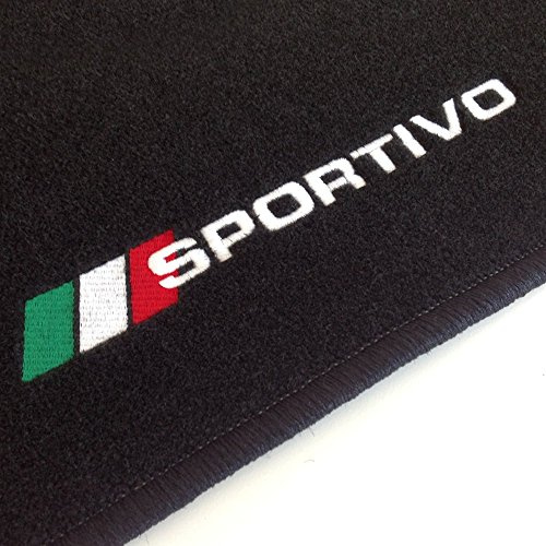 Fußmatten mit Stick Italien Flagge + Sportivo und Rand in Schwarz passend für Fiat Punto 1 Typ 176