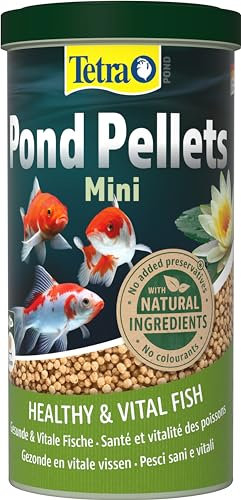 Tetra Pond Pellets Mini - Fischfutter für kleine und junge Teichfische, unterstützt gesunde Fische und klares Wasser im Teich, 1 L Dose