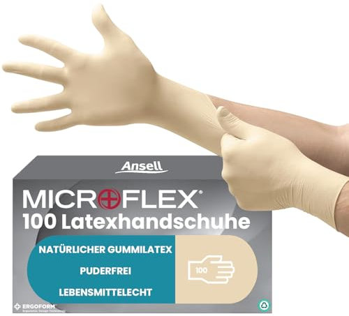 Ansell MicroFlex 63-864, Disposable Gloves with Textured Fingertips, Industrial Safe Latex Gloves, Powder Free Certified Food Gloves, Multipurpose Work Gloves, White Latex Gloves Large, 100 Gloves