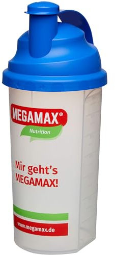MEGAMAX Shaker [Protein Eiweiß Mixer] für auslaufsichere Shakes | Trinkflasche für Eiweißshakes u. Für Krafttraining, Bodybuilding & Fitness | Mixbecher mit Siebeinsatz Schraubverschluss, Messskala