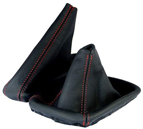 Schaltsack für BMW 3er e46 Set mit Handbremsmanschette - Bj. 1998 - 2007 - Schwarz - Rot - Schaltmanschette Manschette für Schaltung & Handbremse Handbremssack - Abdeckung aus Echtleder - A182