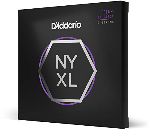 D'Addario gitarrsträngar – NYXL elgitarrsträngar – NYXL1164 – oöverträffad styrka, inställningsstabilitet, förbättrad mellanklass – för 7 stränggitarrer – nickel, 11-64 medium 7-strängad
