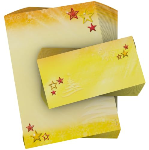 Weihnachts-Briefpapier Set Edle Weihnachtssymbole, 20 Blatt Motivpapier A4 und 20 Briefumschläge OHNE FENSTER
