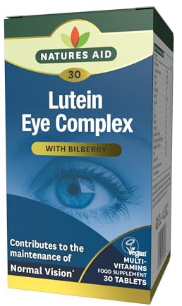 Natures Aid Lutein Eye Complex – High Strength Vision Support with Bilberry, Zinc & Vitamins C, E – Antioxidant Eye Health Supplement – Vegan, No Artificial Additives – 30 Tablets