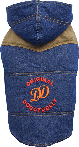 Doggy Dolly W312 Hundejacke Jeans mit Abnehmbarer Kapuze, blau, Größe : XS