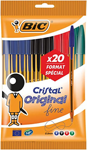 BIC Crystal Original - Penna a sfera con punta fine (08 mm), colori assortiti, formato speciale di 20