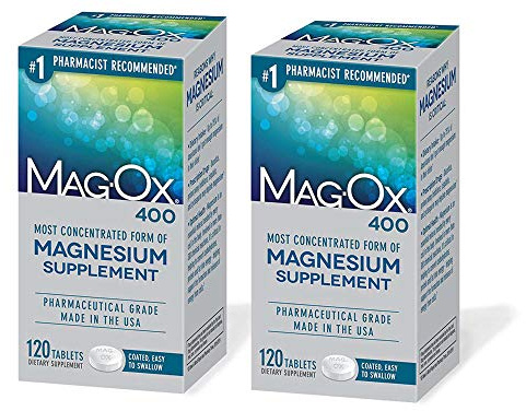 Mag-Ox 400 Magnesium Mineral Dietary Supplement Tablets, 483 mg Magnesium Oxide, Pharmaceutical Grade, 120 Count, (Pack of 2)