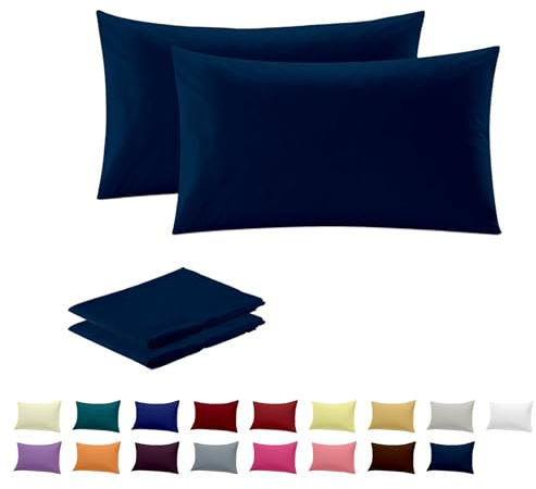 Rohi Luxury Navy Pillowcases 2 Pack | Ultra-Soft Polycotton Pillow Covers with Envelope Closure | Breathable, Anti-Allergy, Fade & Wrinkle Resistant Pillow Case Standard UK Size 50x75cm (Navy)