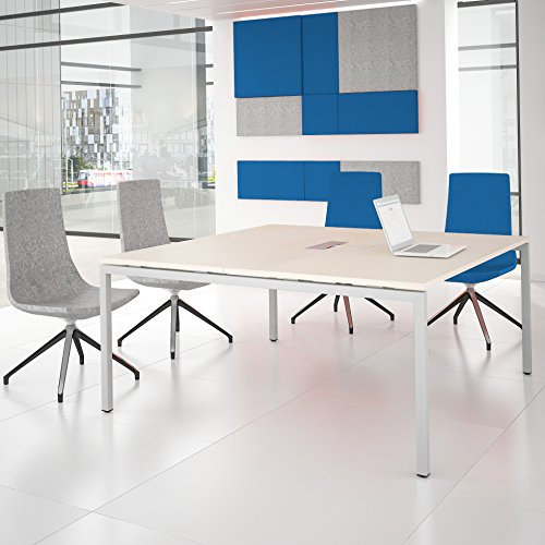 Weber Büroleben GmbH NOVA Konferenztisch 160x164cm Ahorn mit ELEKTRIFIZIERUNG Besprechungstisch Tisch, Gestellfarbe:Weiß