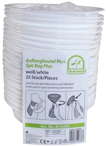 Medi-Inn Auffangbeutel Plus mit Mundstück | 25 Stück | Spuckbeutel Kotztüte | Brechbeutel für Kinder und Erwachsene