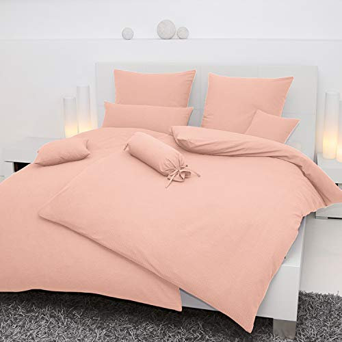 JANINE Seersucker Bed Linen Piano 0125, 100% Cotton, Salmon Pink, Kissen 40x40 cm
