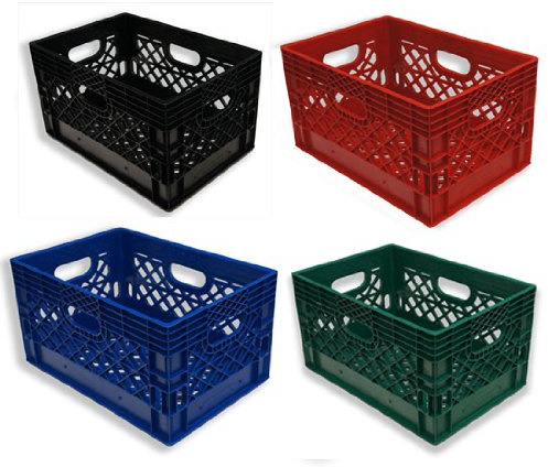 24qt 4 Pack HDPE Plastic Black, Blue, Red, & Green Milk Crates