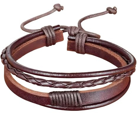 ZENSE - Bracelet Cordon Cuir Homme Marron et Ajustable ZB0404
