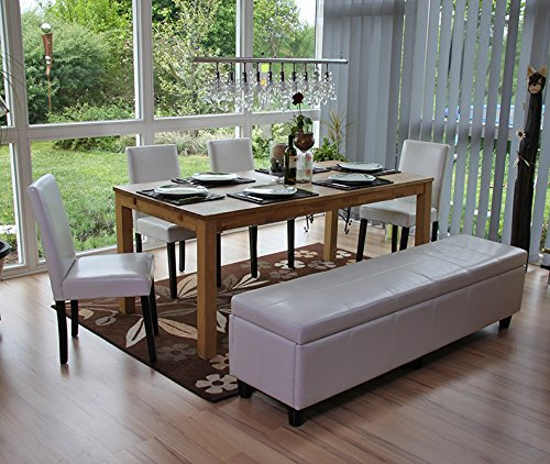 Mendler Garnitur Sitzgruppe Bank mit Aufbewahrung Kriens XXL+4 Stühle Littau, Leder - weiß