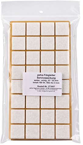 haggiy peha Filzgleiter Filzpunkte - 3mm, 22x22mm, weiß (160Stk) | selbstklebend, Möbelgleiter, Bodenschutz
