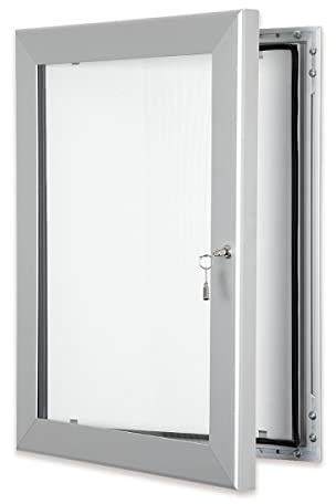 Silberne, verschließbare Werbevitrine für den Außenbereich, silber, A3