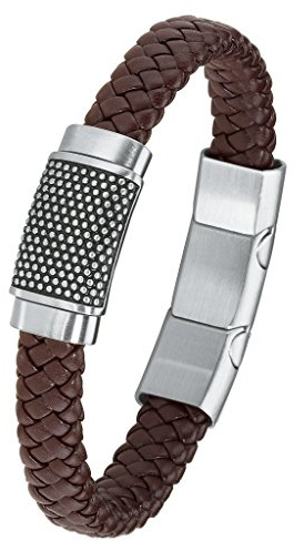 s.Oliver Herren-Armband 20+1,5 cm geflochten Edelstahl Leder 21.5 cm - 2015053
