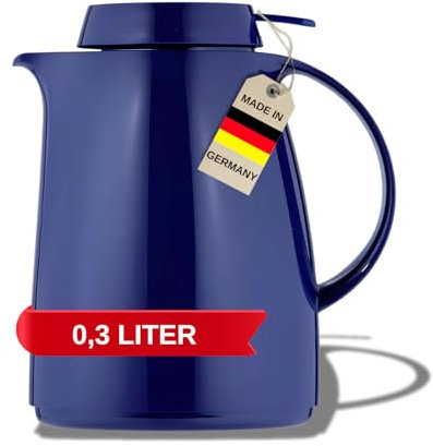 Helios Servitherm Thermoskanne Dunkelblau 0,3L – 6h Heiß - Hält Getränke heiß & kalt – Einhandbedienung - Robustes Design für Kaffee & Tee