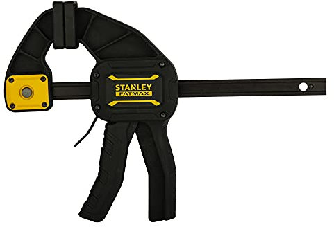 Stanley FatMax Einhandzwinge Lang FMHT0-83234 (345mm Schienen-Länge, 135kg Spannkraft, verwindungssteife I-Profil-Schiene, leichtes Umstellen von Spannen auf Spreizen, abnehmbare Schutzkappen)