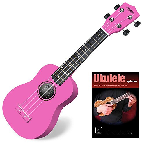 Classic Cantabile US-100 PK Sopran-Ukulele Pink Set inkl. Lernheft | Sopran Mensur (34, 5 cm), Korpus aus Linde, Hals aus Ahorn, 15 Bünde, Bundmarkierungen im 5., 12. und 15. Bund, 5 mm, Reggae