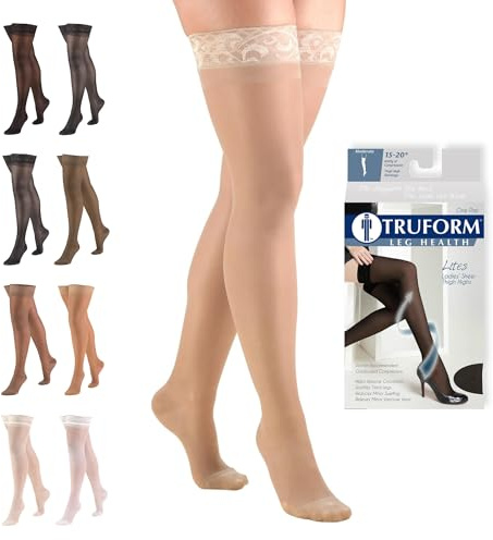 Truform Sheer Compression Stockings, 15-20 mmHg, Women's Thigh High Length, 20 Denier, Nude, Medium