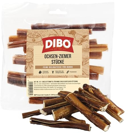 DIBO Ochsenziemer 12cm Stücke x 15 Stück, Naturkau-Snack oder Leckerli für Zwischendurch, Hundefutter, Qualitätskauartikel ohne Chemie von DIBO
