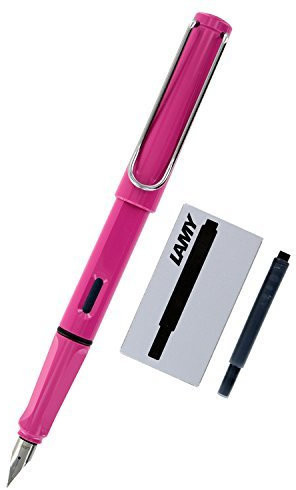 Lamy Safari Fountain Pen (13M) Pink & 5 Black Ink Cartridges