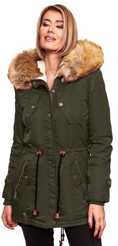 Navahoo warme Damen Winter Jacke Teddyfell Winterjacke Parka Mantel B399 [B399-LaViva-Grün-Gr.XS]