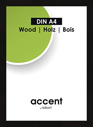 accent by nielsen Holz Bilderrahmen Accent Wood, 21 x 29,7 cm (A4), Schwarz | Holz Dokumentenrahmen im Hoch- & Querformat zum Aufhängen Schwarz matt Echtglas