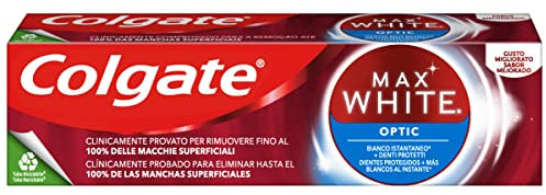 COLGATE - Dentifrice Blancheur Max White Optic - Blancheur Instantanée Cliniquement Prouvée - Élimine jusqu'à 100% des tâches à la Surface des Dents - Lot de 1 Tube de 75ml