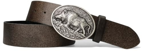 FRONHOFER Trachtengürtel Ledergürtel Echtleder 4 cm, Wildsau Gürtelschnalle Silber 7,5 x 6 cm, Lederhosen Gürtel Wechselschnalle Druckknopf, Bundweite 95-125 cm, Jagd Oktoberfest, Made in Germany
