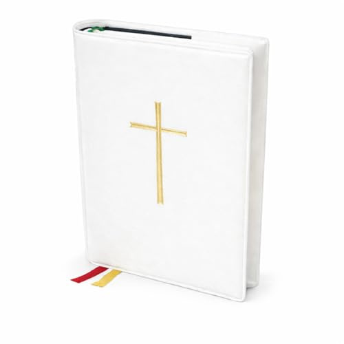 GOTTESLOB STECKHÜLLE Weiß mit KREUZ – 18 x 12 x 4 cm – Schutzhülle für das Standard-Gotteslob – Ideal zur KOMMUNION, Firmung, Kirche – MaMeMi Qualität