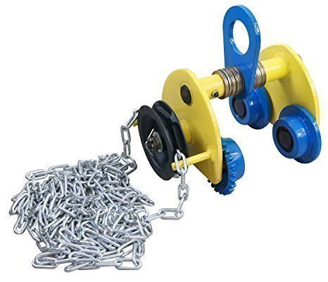 KATSU Tools Heavy Duty 1 T Overhead Geared Beam Trolley Hoist Lifing Tackle with Chain 181971