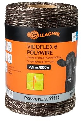 200 m Gallagher Weidezaunlitze Vidoflex 6 (terra) - Elektrozaun Litze - Geeignet für Rinder, Schafe, Rehe & Hirsche, Schweine, Ziegen - UV-stabil und verdrehsicher - Ausgezeichnete Sichtbarkeit
