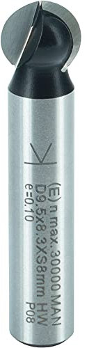 ENT 17060 Fresa esférica, en carburo, vástago (S) de 8 mm, diámetro (D) de 9,5 mm, NL de 8,3 mm, R de 4,75 mm, SL de 32 mm, T de 0,75 mm