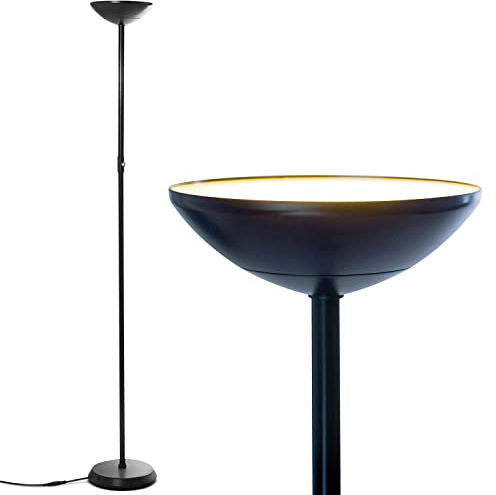 Brightech SkyLite LED Floor lamp, Torchiere Super Bright Floor Lamp for Living Rooms & Offices - 3 Way Dimmable Tall Torch Lamp, High Lumen Standing Pole Lamp for Bedroom Reading - Black