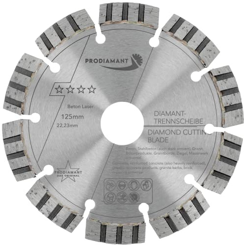 PRODIAMANT Laser Diamanttrennscheibe 125mm x 22,23 Beton Stahlbeton Stein und Ziegel Diamant Turbo-Segmente lasergeschweißt …