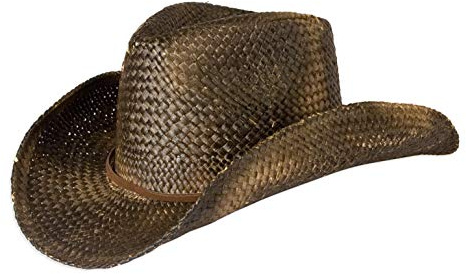 Vintage Style Cowboy Hat - Distressed Black Straw with Shapeable Brim