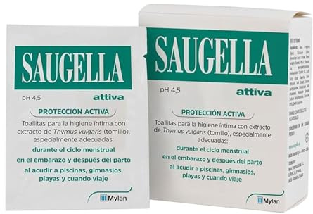 Saugella Attiva Toallitas Íntimas Antibacterianas - Limpieza Rápida y Protección para Mujeres, Higiene Íntima Portátil y Eficaz - 10 toallitas