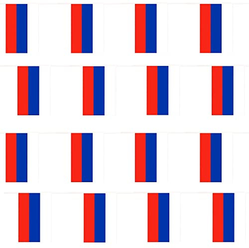 Guirlande de drapeaux russe de 10 m de long - Drapeau du pays international - 20 x 30 cm - Pour fans de football - Pour tous les temps