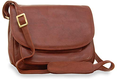 VISCONTI - Sac Bandoulière Femme Cuir - Sac à Main à Rabat - Sac Porté Croisé Moyen - Bandoulière Réglable - Multipoches - 2195 ATLANTIC - Marron