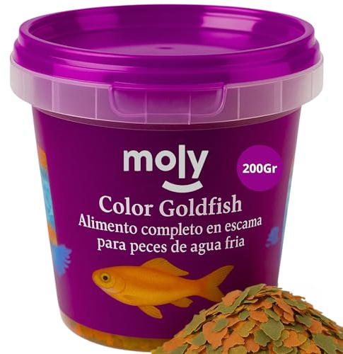MOLY Alimento para Peces de Agua Fría 1180 ml | Comida Peces Goldfish y Kois Jóvenes 200gr | Peces Sanos | Potencia Color Pez