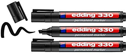 edding 330 permanent markör – svart – 3 pennor – mejselspets 1–5 mm – vattentät, snabbtorkande, smutssäkra pennor – för kartong, plast, glas, trä, metall och tyg
