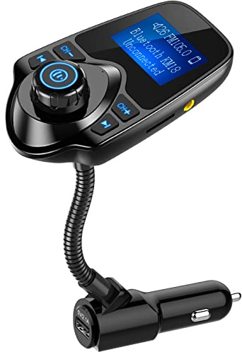Nulaxy KM18 Bluetooth 5.4 Car Adapter with 1.44 Clear Display & Flexible Gooseneck - FM Radio Transmitter & Bluetooth Receiver for Hands-Free Calls, Wireless Music via BT/FM/AUX/TF, USB Car Charger