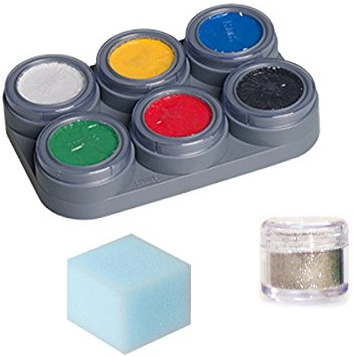 Grimas Water Make up Palette Theaterschminke Kinderschminke 6 Farben Schwamm Glitzer Set