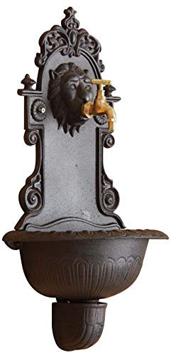 AUBRY GASPARD - Fontaine Murale Lion Fonte - 35x18x61 cm - Circuit Ouvert Robinet Fonctionnel - Kit Montage Facile - Design Intemporel Élégant - Poids 9 kg - Idéale Décoration Jardin