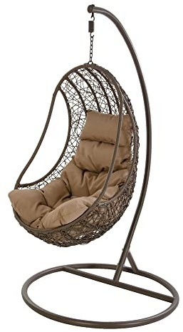 VERDELOOK Poltrona pensile in Rattan con Morbido Cuscino, 105x105 cm Altezza 186 cm, Beige